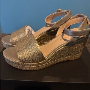 Pelle Moda Metallic Gold Wedge Sandals